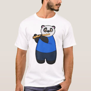 Panda als muzikant met flute t-shirt