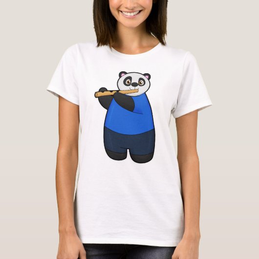 Panda als muzikant met flute t-shirt (Voorkant)