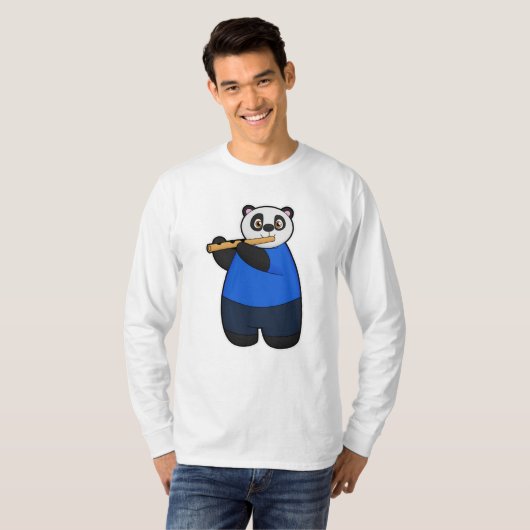 Panda als muzikant met flute t-shirt (Voorkant volledig)