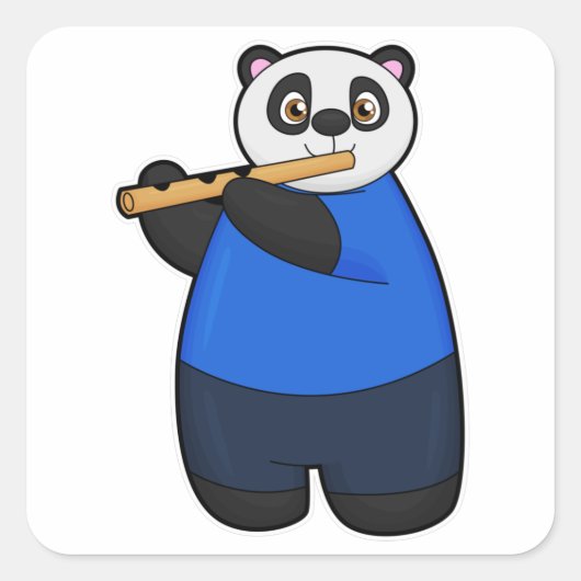 Panda als muzikant met flute vierkante sticker (Voorkant)
