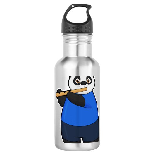 Panda als muzikant met flute waterfles (Voorkant)