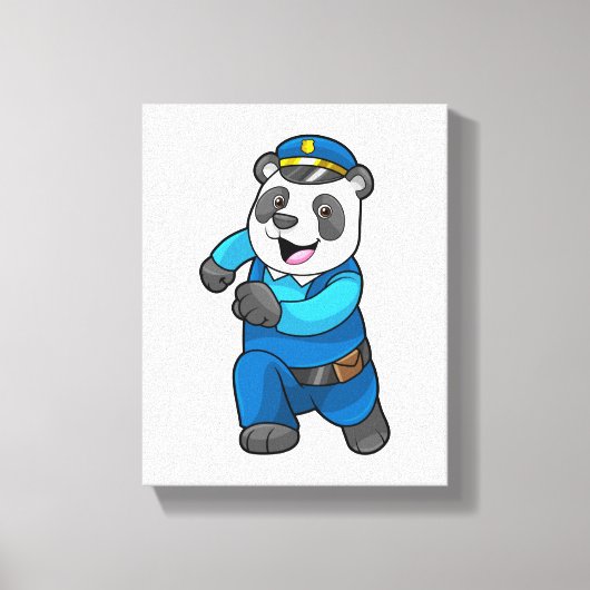 Panda als politieagent met politiële pet canvas afdruk (Voorkant)