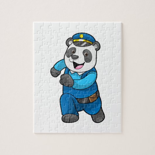 Panda als politieagent met politiële pet legpuzzel (Verticaal)