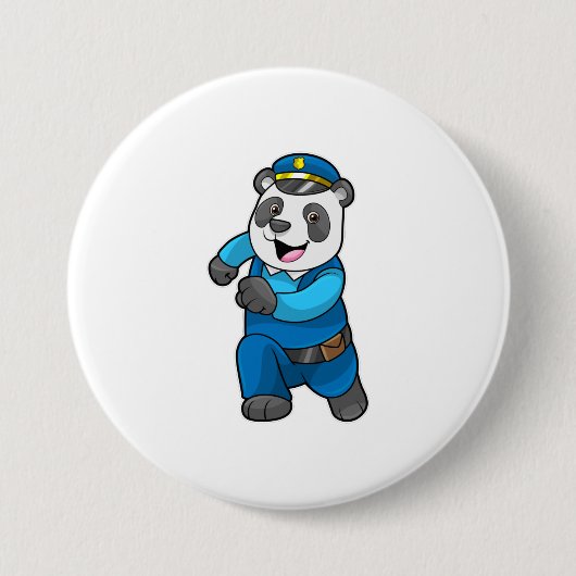 Panda als politieagent met politiële pet ronde button 7,6 cm (Voorkant)