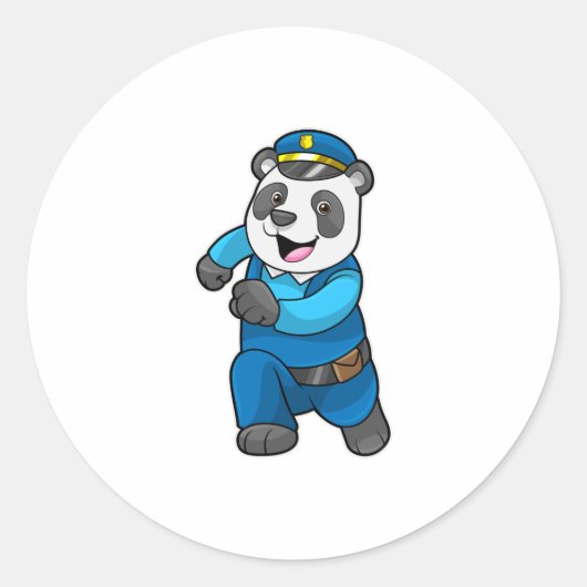 Panda als politieagent met politiële pet ronde sticker (Voorkant)
