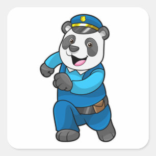 Panda als politieagent met politiële pet vierkante sticker
