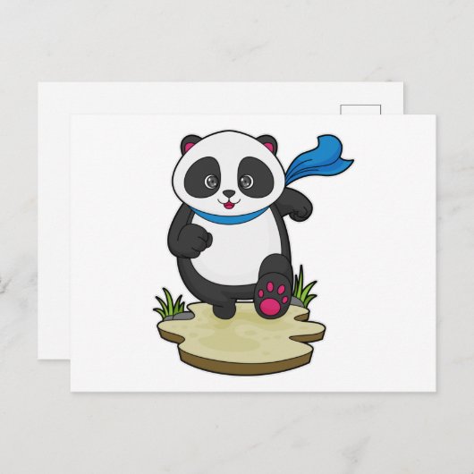 Panda als Runner met Scarf Briefkaart (Voorkant / Achterkant)