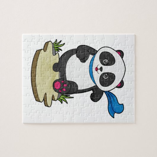 Panda als Runner met Scarf Legpuzzel (Horizontaal)