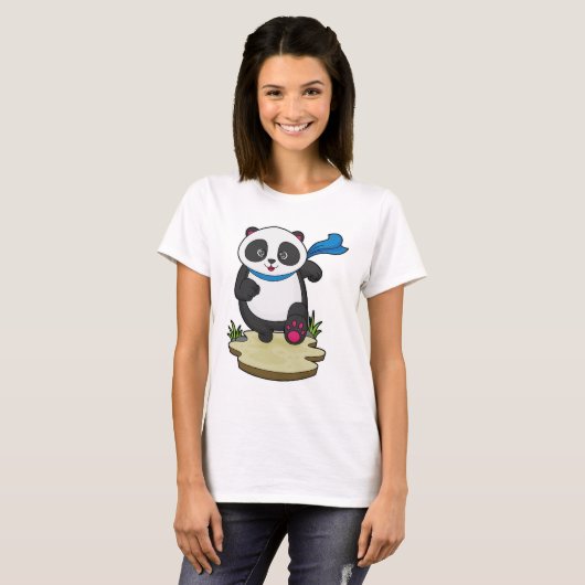 Panda als Runner met Scarf T-shirt (Voorkant volledig)