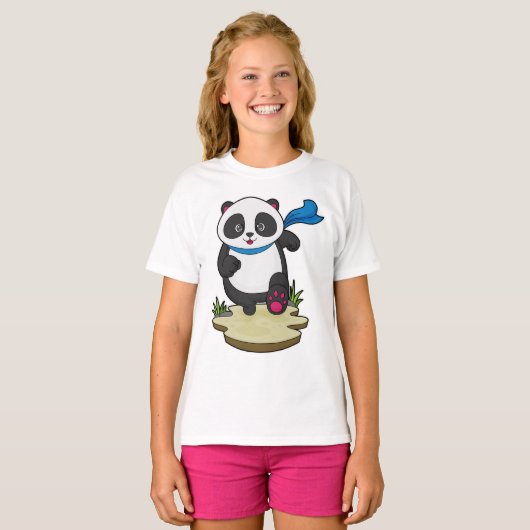 Panda als Runner met Scarf T-shirt (Voorkant volledig)
