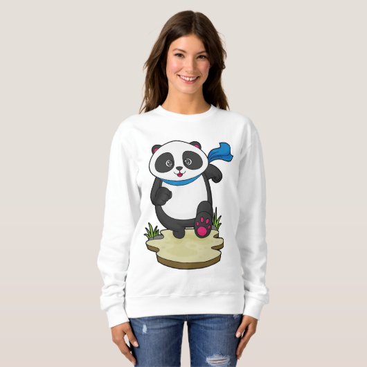 Panda als Runner met Scarf Trui (Voorkant volledig)