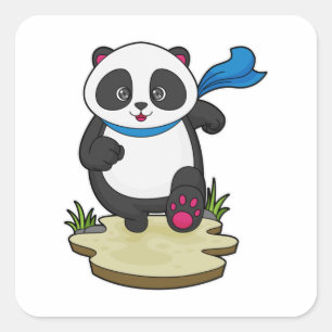 Panda als Runner met Scarf Vierkante Sticker