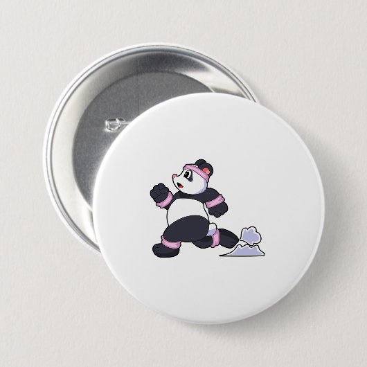 Panda als Runner op Running Ronde Button 7,6 Cm (Voorkant /achterkant)