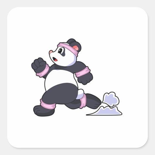 Panda als Runner op Running Vierkante Sticker (Voorkant)