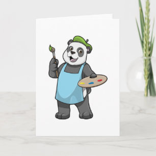 Panda als schilder met kwast en kleur kaart