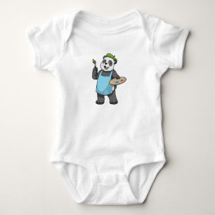Panda als schilder met kwast en kleur romper