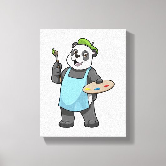 Panda als schilder met penseel en kleur canvas afdruk (Voorkant)