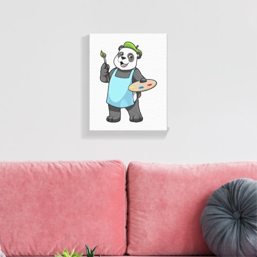 Panda als schilder met penseel en kleur canvas afdruk (Insitu (Woonkamer))