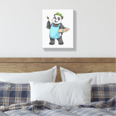 Panda als schilder met penseel en kleur canvas afdruk (Insitu (Slaapkamer))