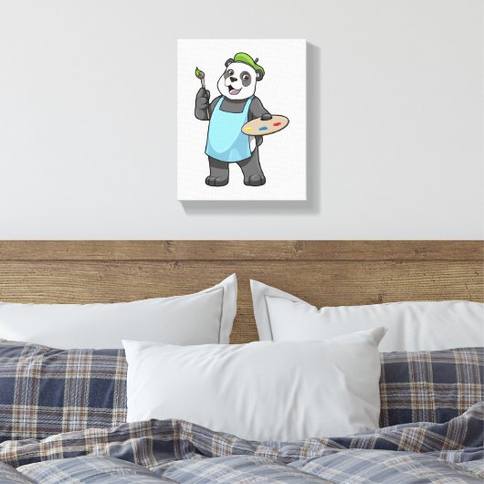 Panda als schilder met penseel en kleur canvas afdruk (Insitu (Slaapkamer))