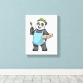 Panda als schilder met penseel en kleur canvas afdruk (Insitu (Houten vloer))