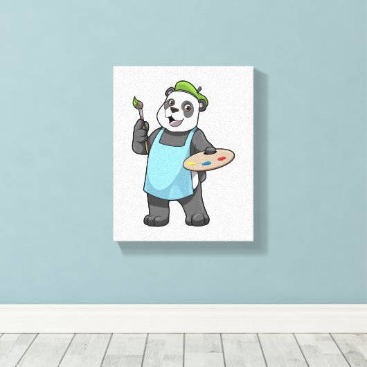 Panda als schilder met penseel en kleur canvas afdruk (Insitu (Houten vloer))