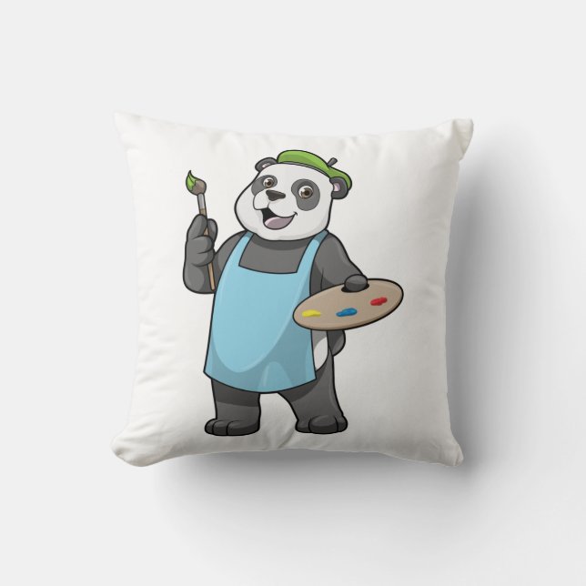 Panda als schilder met penseel en kleur kussen (Voorkant)
