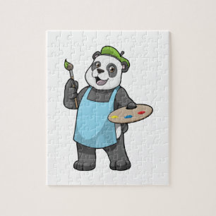 Panda als schilder met penseel en kleur legpuzzel