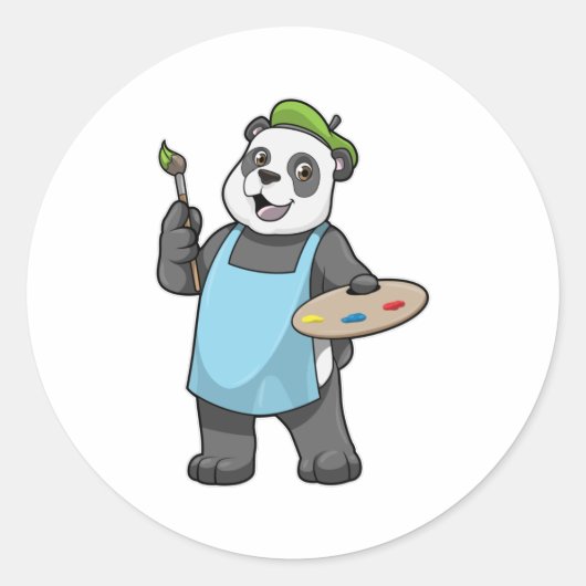 Panda als schilder met penseel en kleur ronde sticker (Voorkant)