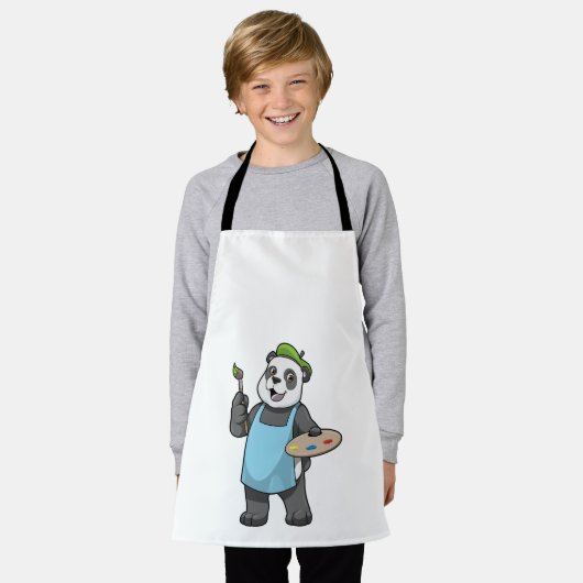 Panda als schilder met penseel en kleur schort (Gedragen)