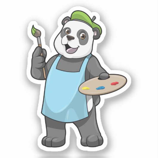Panda als schilder met penseel en kleur sticker (Voorkant)