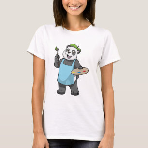 Panda als schilder met penseel en kleur t-shirt