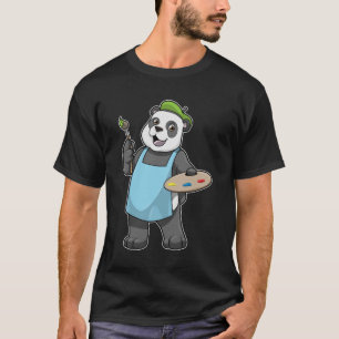 Panda als schilder met penseel en kleur t-shirt