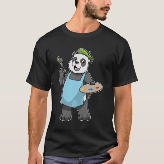 Panda als schilder met penseel en kleur t-shirt (Voorkant)