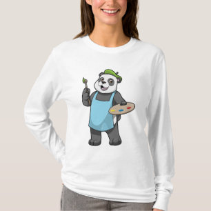 Panda als schilder met penseel en kleur t-shirt