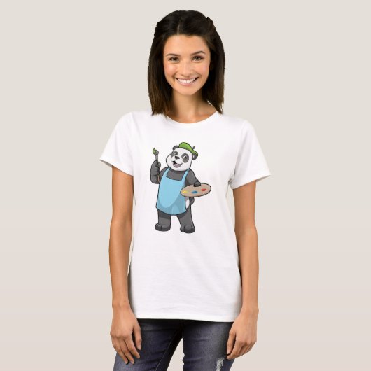Panda als schilder met penseel en kleur t-shirt (Voorkant volledig)
