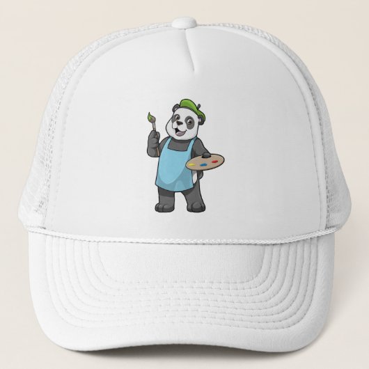 Panda als schilder met penseel en kleur trucker pet (Voorkant)