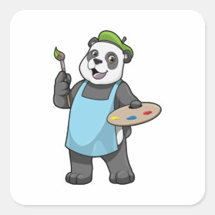 Panda als schilder met penseel en kleur vierkante sticker