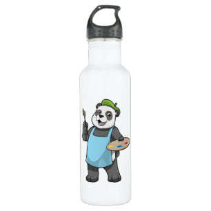 Panda als schilder met penseel en kleur waterfles