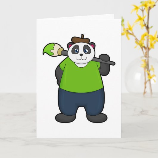 Panda als schilder met penseel kaart (Gele Bloem)