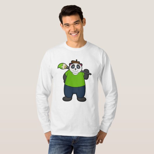 Panda als schilder met penseel t-shirt (Voorkant volledig)