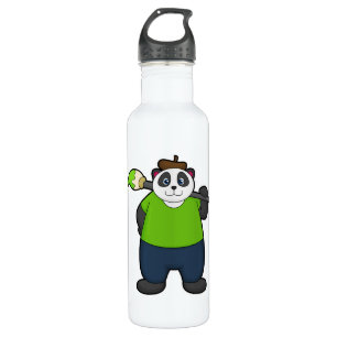 Panda als schilder met penseel waterfles