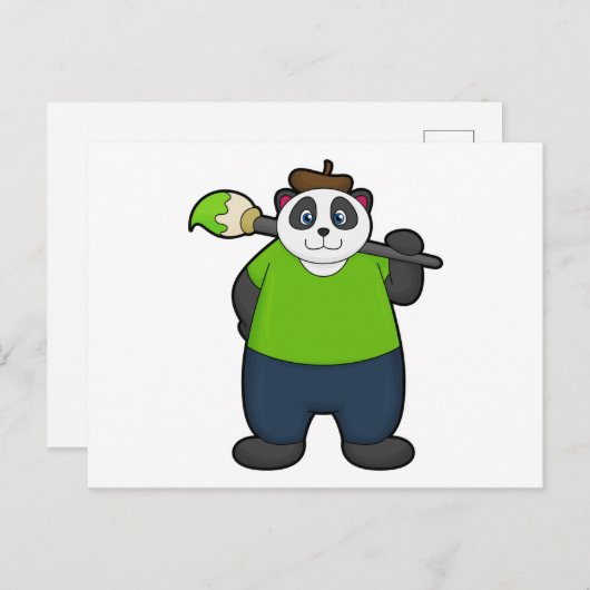 Panda als Schilder met Verfkwast Briefkaart (Voorkant / Achterkant)