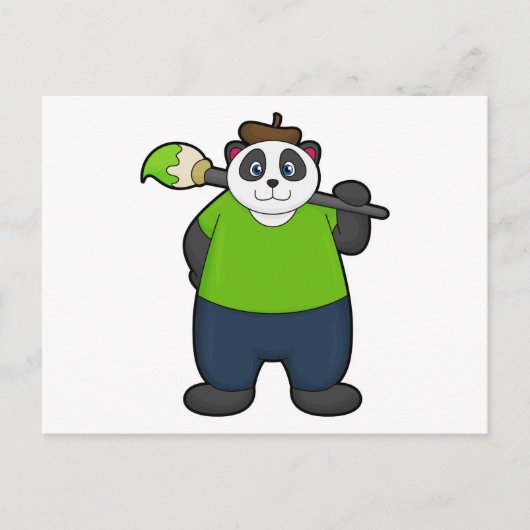 Panda als Schilder met Verfkwast Briefkaart (Voorkant)