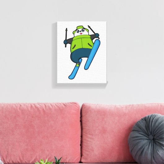 Panda als skijumper met skiën canvas afdruk (Insitu (Woonkamer))