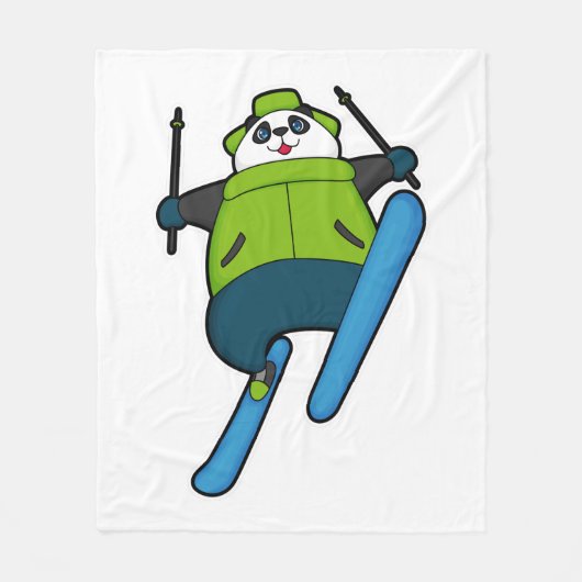 Panda als skijumper met skiën fleece deken (Voorkant)