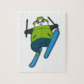 Panda als skijumper met skiën legpuzzel (Verticaal)