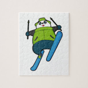 Panda als skijumper met skiën legpuzzel
