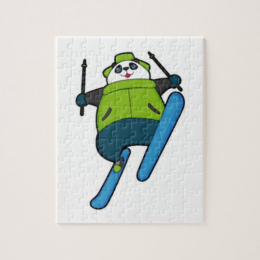 Panda als skijumper met skiën legpuzzel (Verticaal)