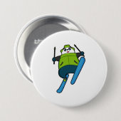 Panda als skijumper met skiën ronde button 7,6 cm (Voorkant /achterkant)
